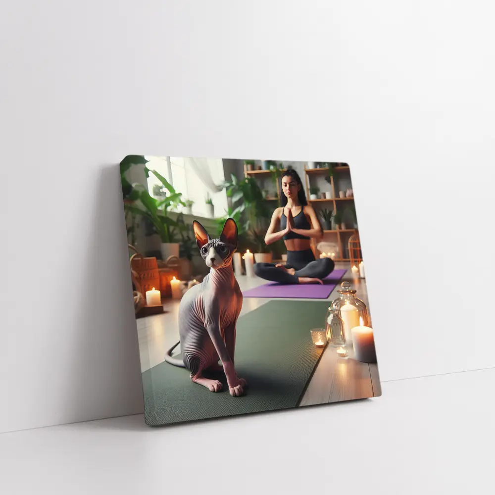 Sphynx Cat Sitting on Yoga Mat – Wall Art