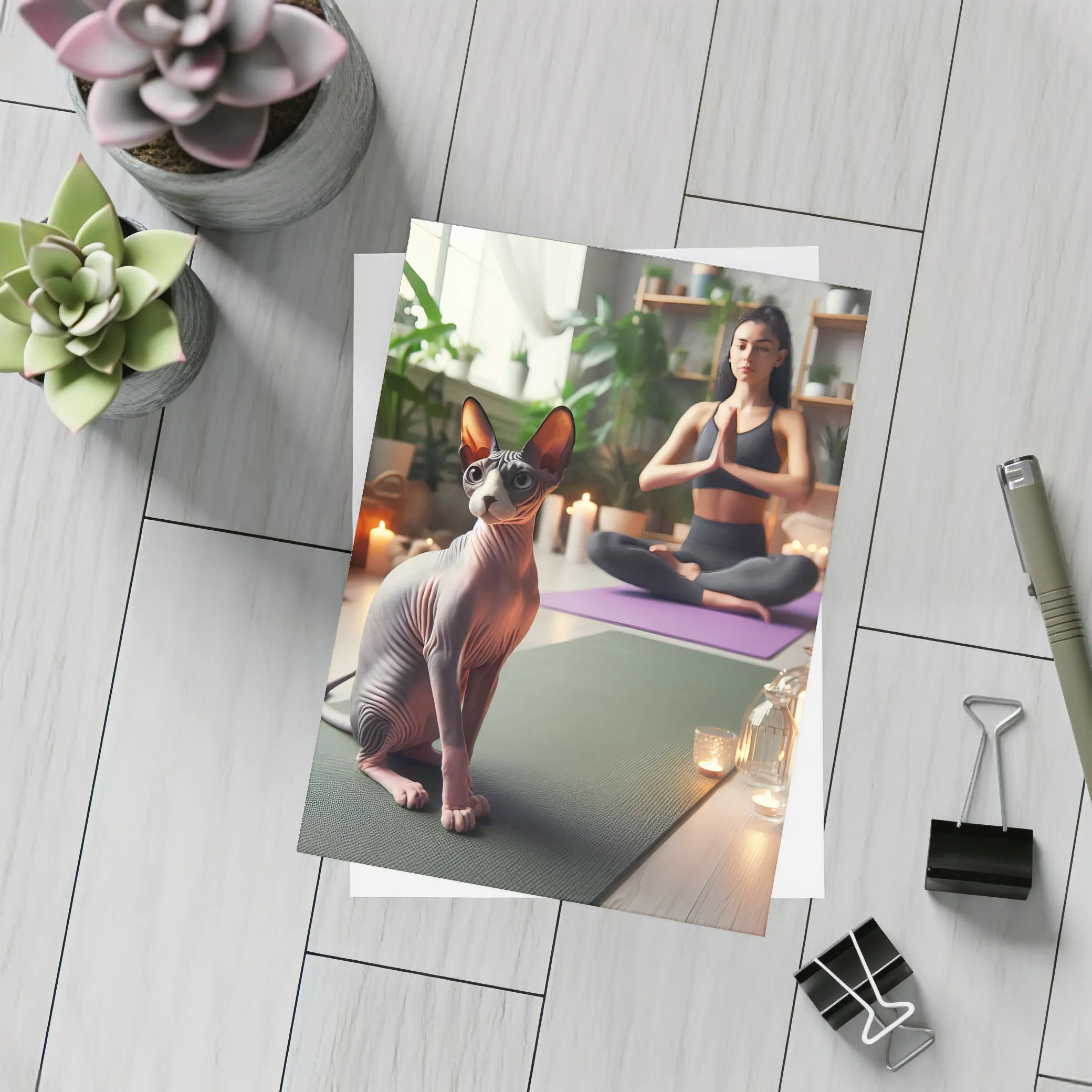 Sphynx Cat Sitting on Yoga Mat – Postcards