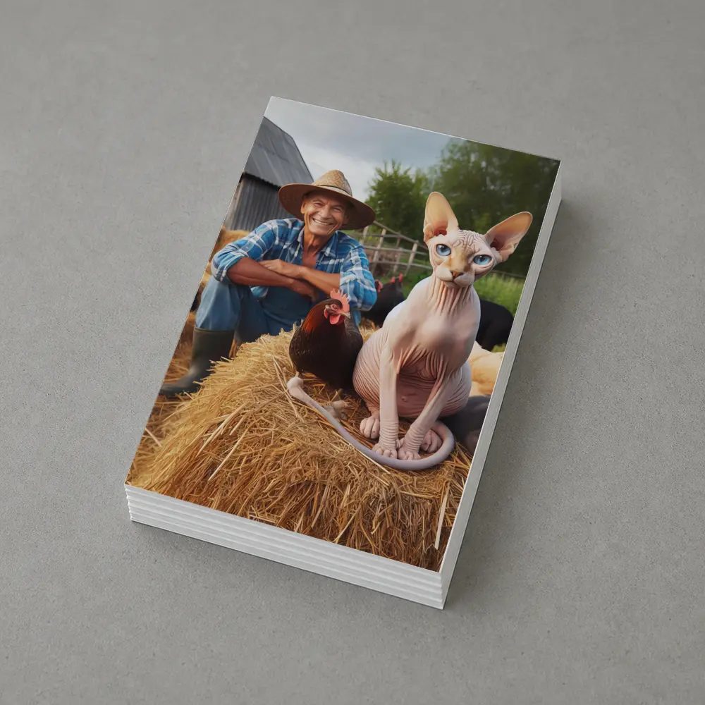 Sphynx Cat Sitting on Hay Bale Farm – Postcards