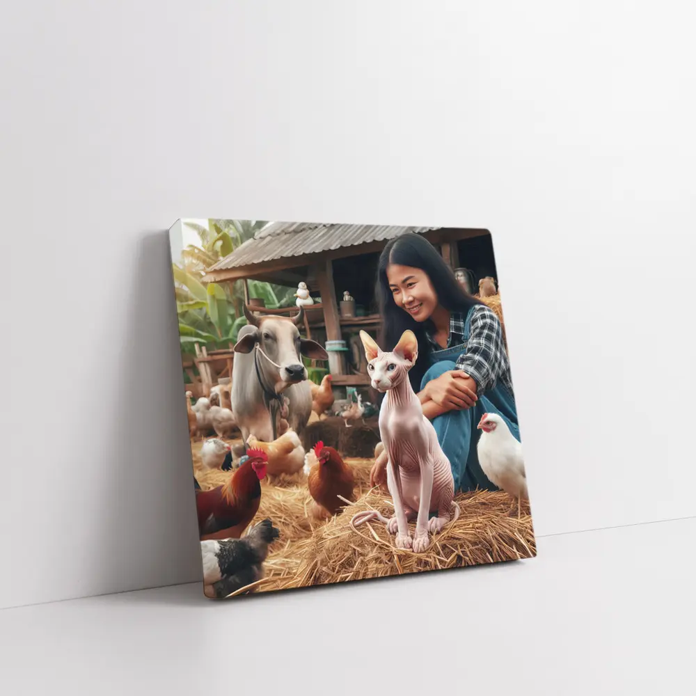 Sphynx Cat Woman Farm Animals Rustic Setting – Wall Art
