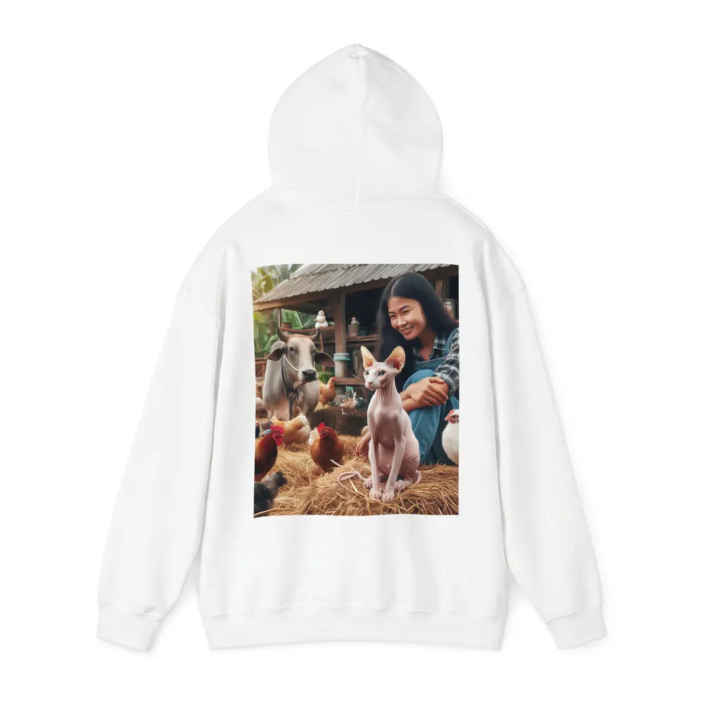 Sphynx Cat Woman Farm Animals Rustic Setting – Hoodies