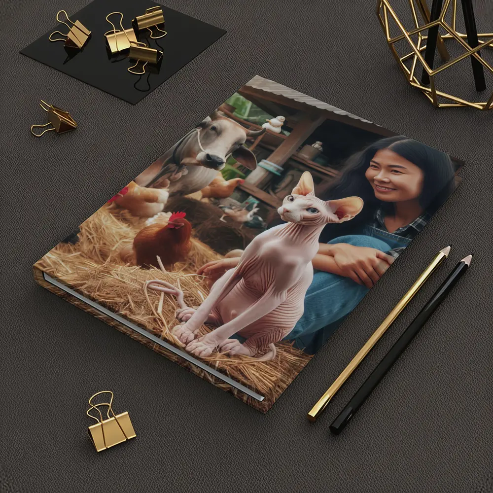 Sphynx Cat Woman Farm Animals Rustic Setting – Notebooks