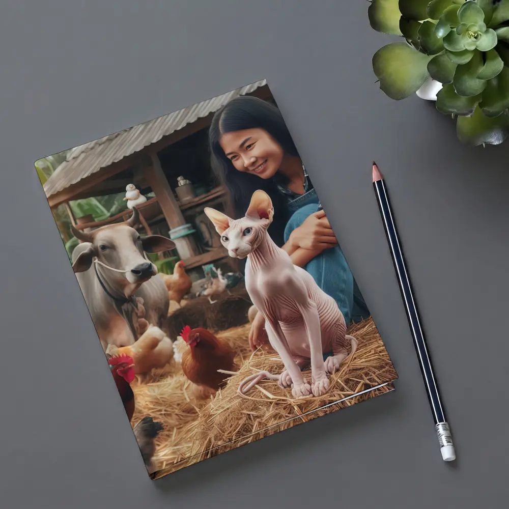 Sphynx Cat Woman Farm Animals Rustic Setting – Notebooks