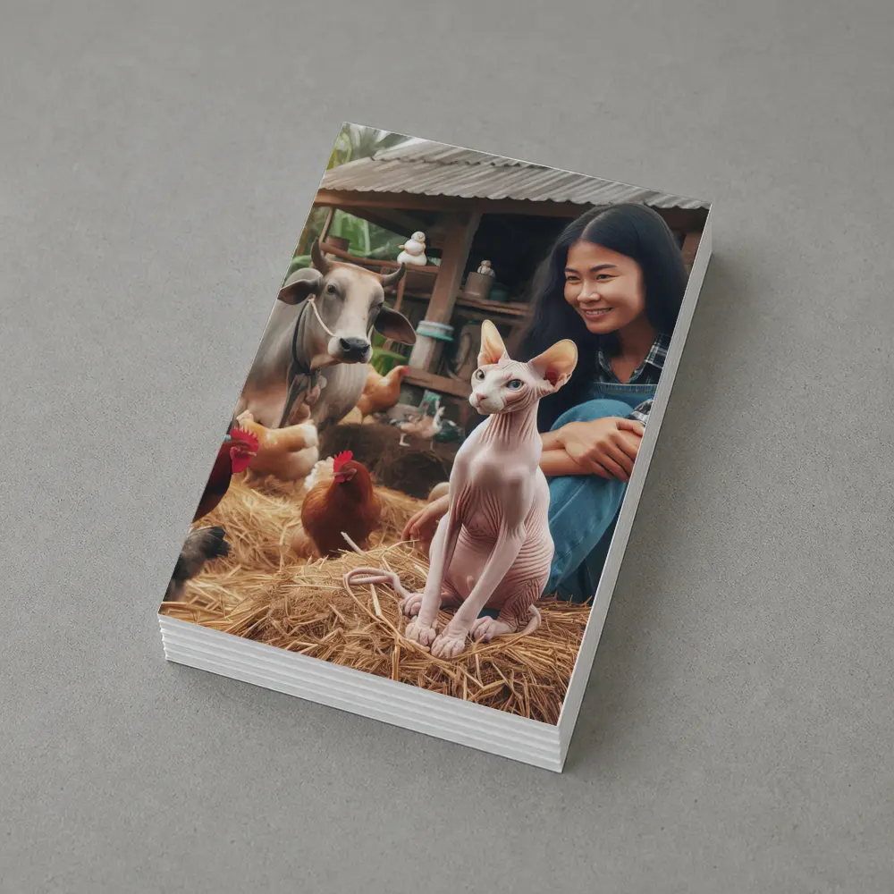 Sphynx Cat Woman Farm Animals Rustic Setting – Postcards