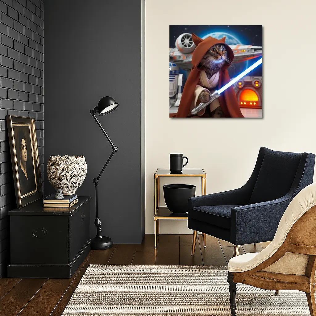 Jedi Cat With Lightsaber Space Background – Wall Art