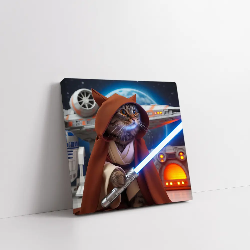 Jedi Cat With Lightsaber Space Background – Wall Art