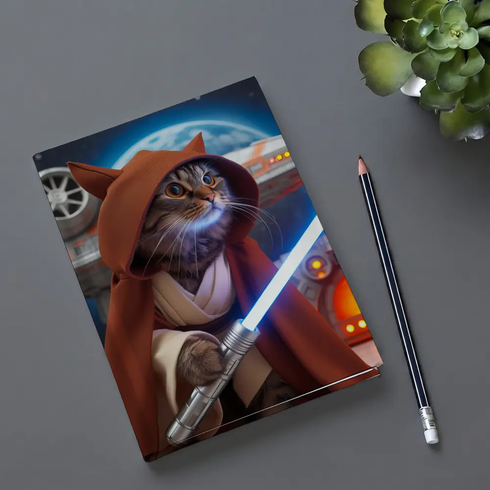 Jedi Cat With Lightsaber Space Background – Notebooks