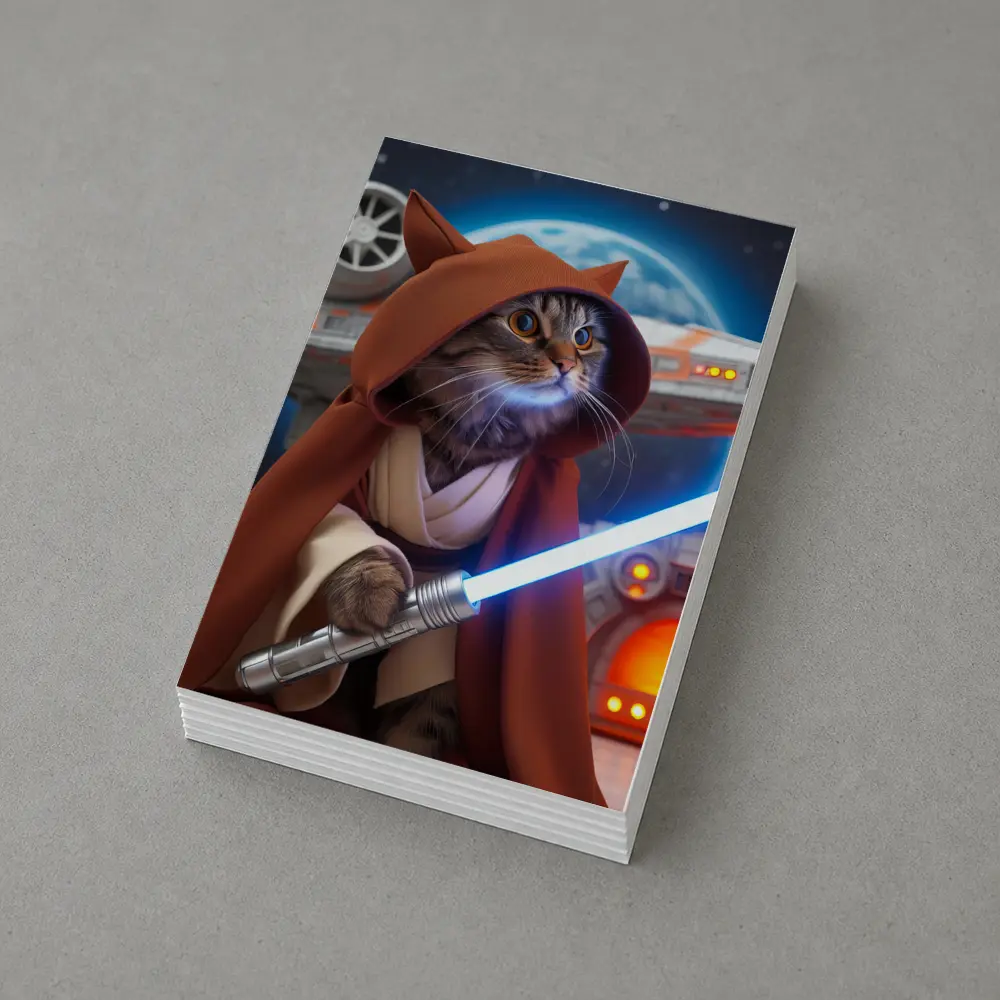 Jedi Cat With Lightsaber Space Background – Postcards