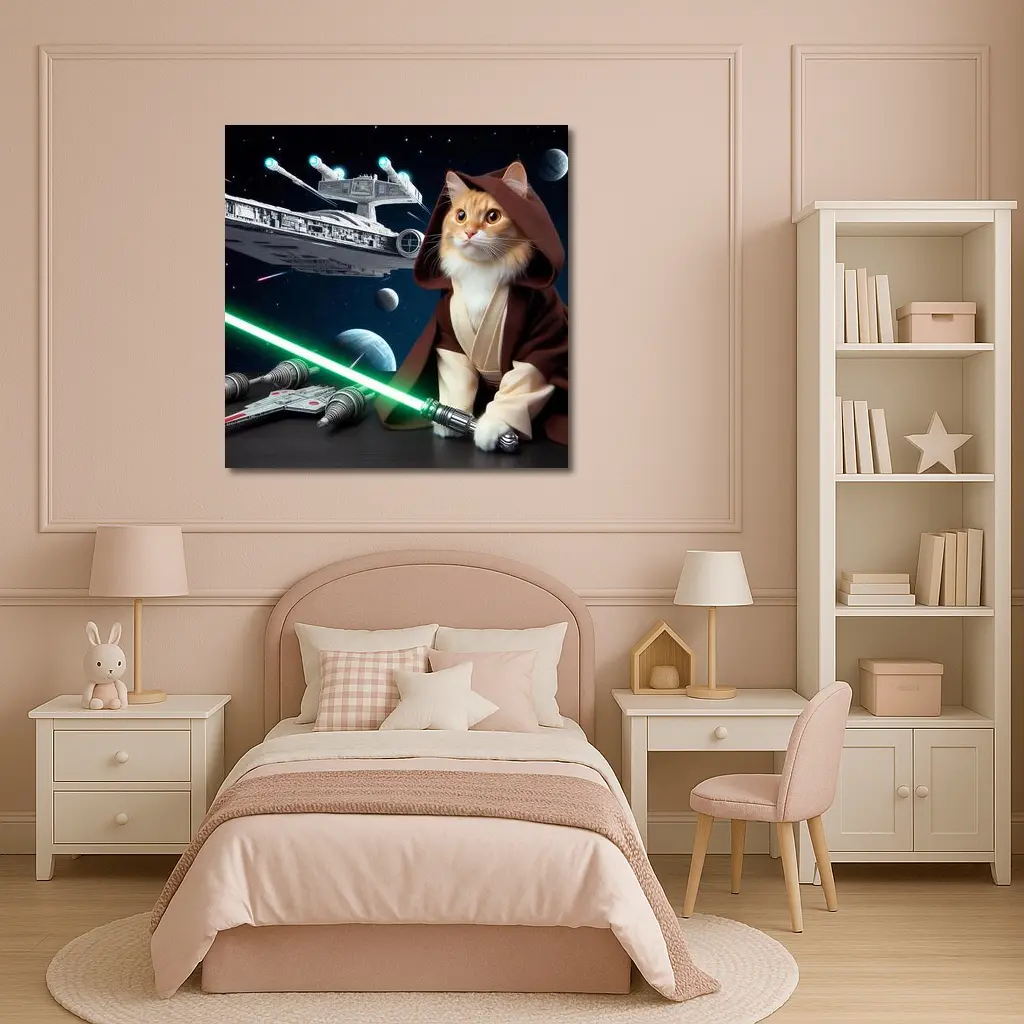 Orange Cat Jedi Lightsaber Space Battle – Wall Art