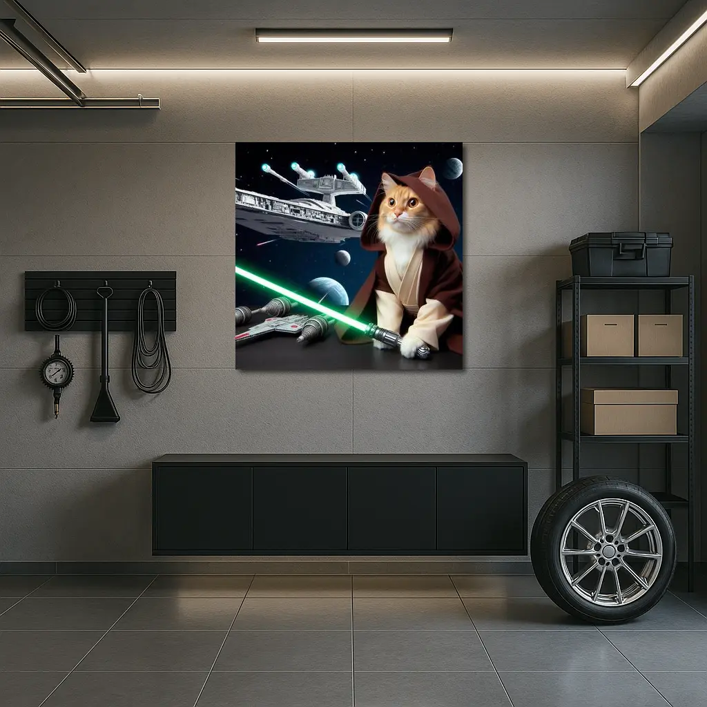 Orange Cat Jedi Lightsaber Space Battle – Wall Art