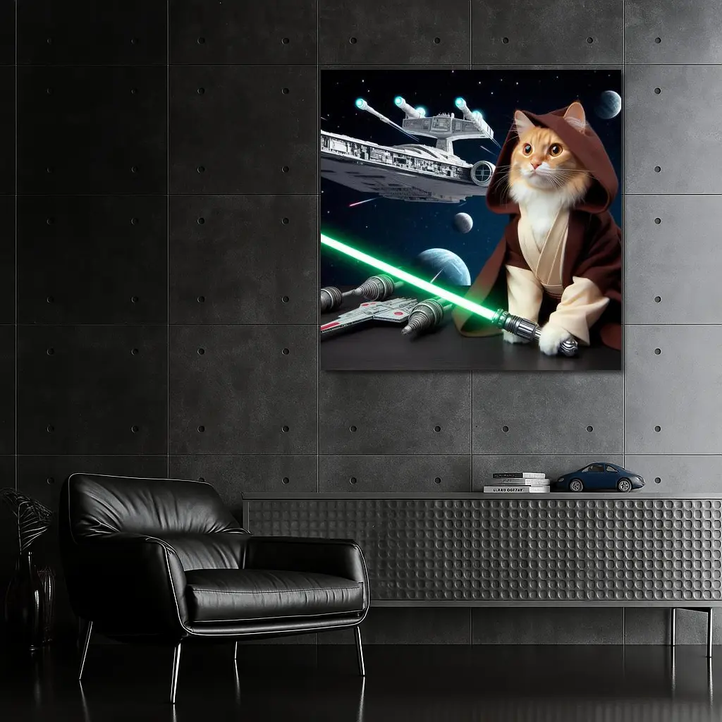 Orange Cat Jedi Lightsaber Space Battle – Wall Art