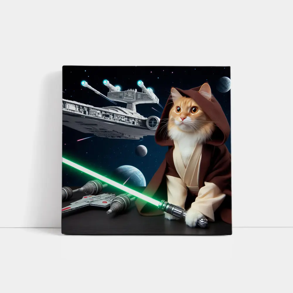 Orange Cat Jedi Lightsaber Space Battle – Wall Art