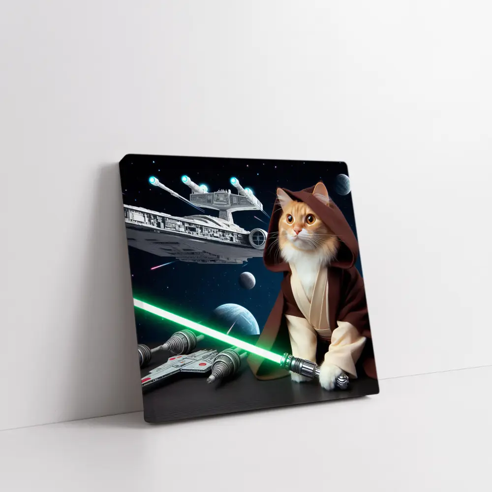 Orange Cat Jedi Lightsaber Space Battle – Wall Art
