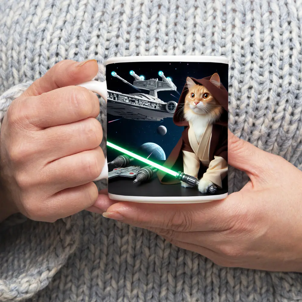 Orange Cat Jedi Lightsaber Space Battle – Mugs