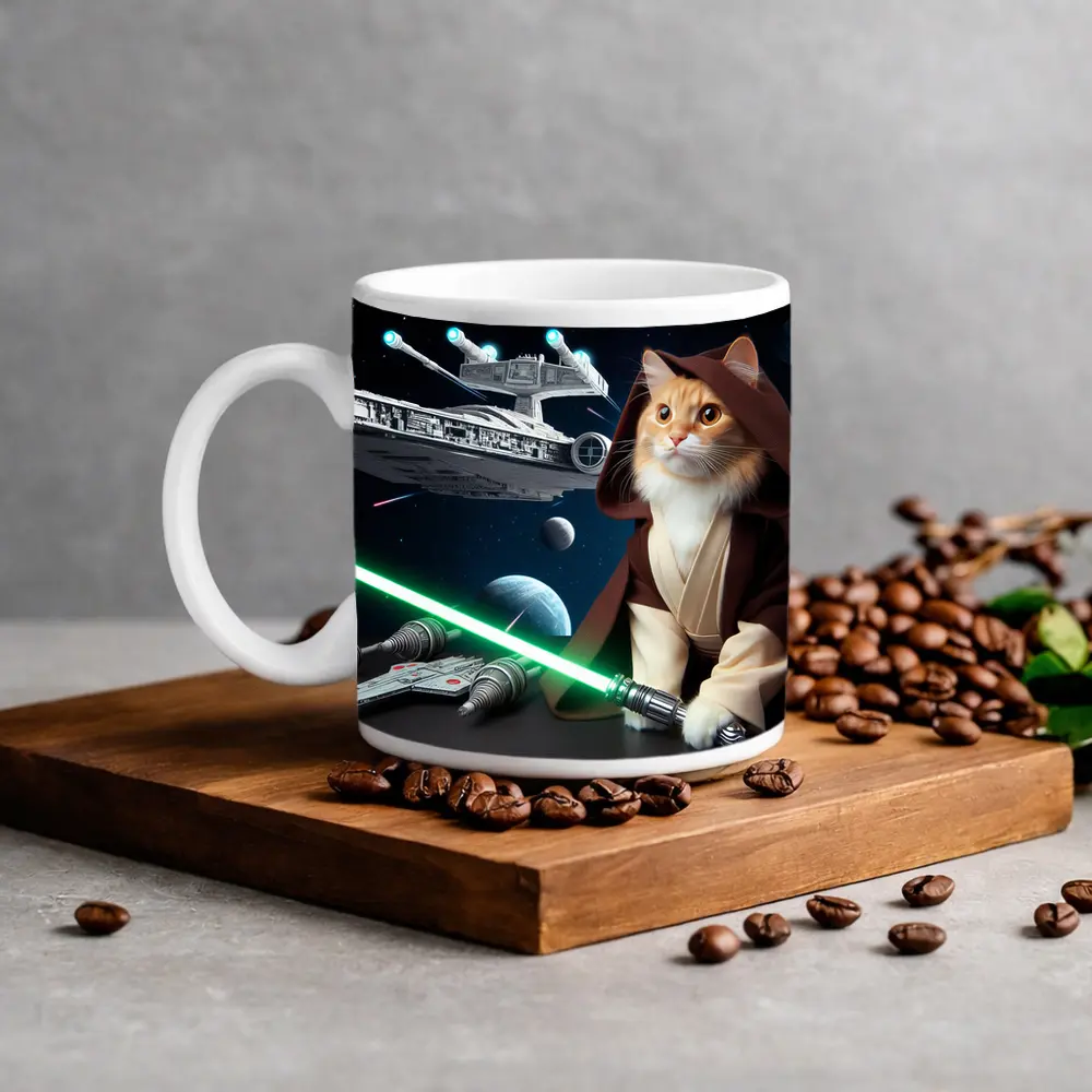 Orange Cat Jedi Lightsaber Space Battle – Mugs