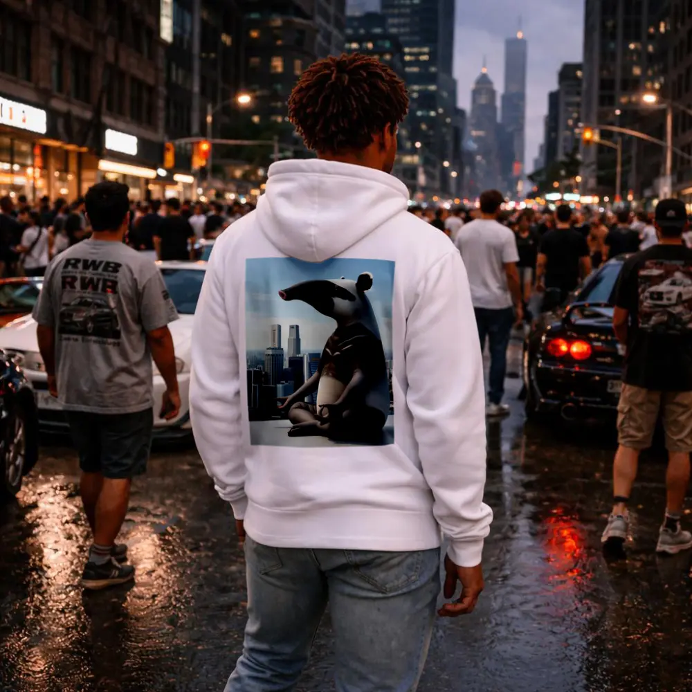 Anteater Meditating Above City Skyline – Hoodies