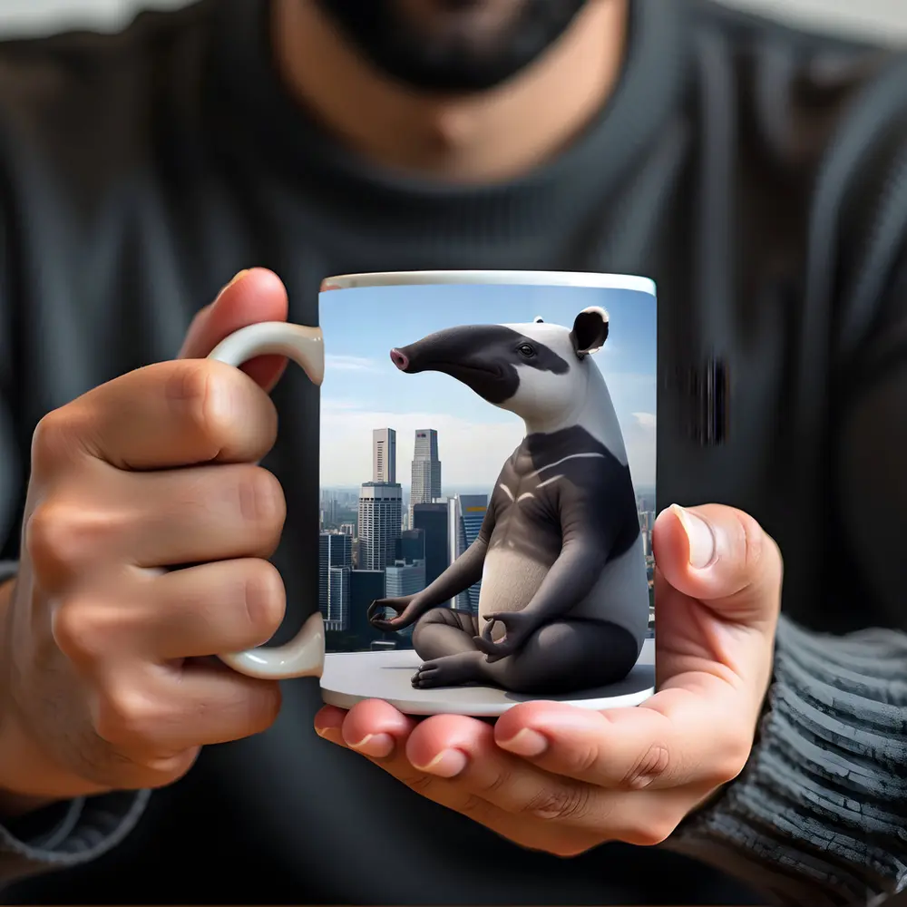 Anteater Meditating Above City Skyline – Mugs