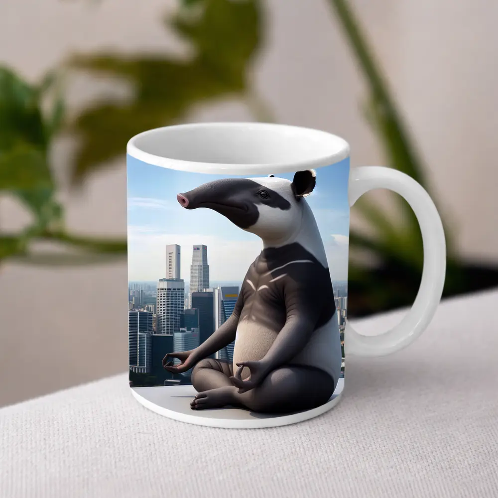 Anteater Meditating Above City Skyline – Mugs