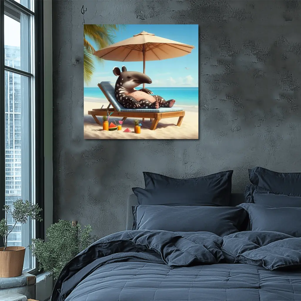 Tapir Relaxing On Tropical Beach Chair – Wall Art