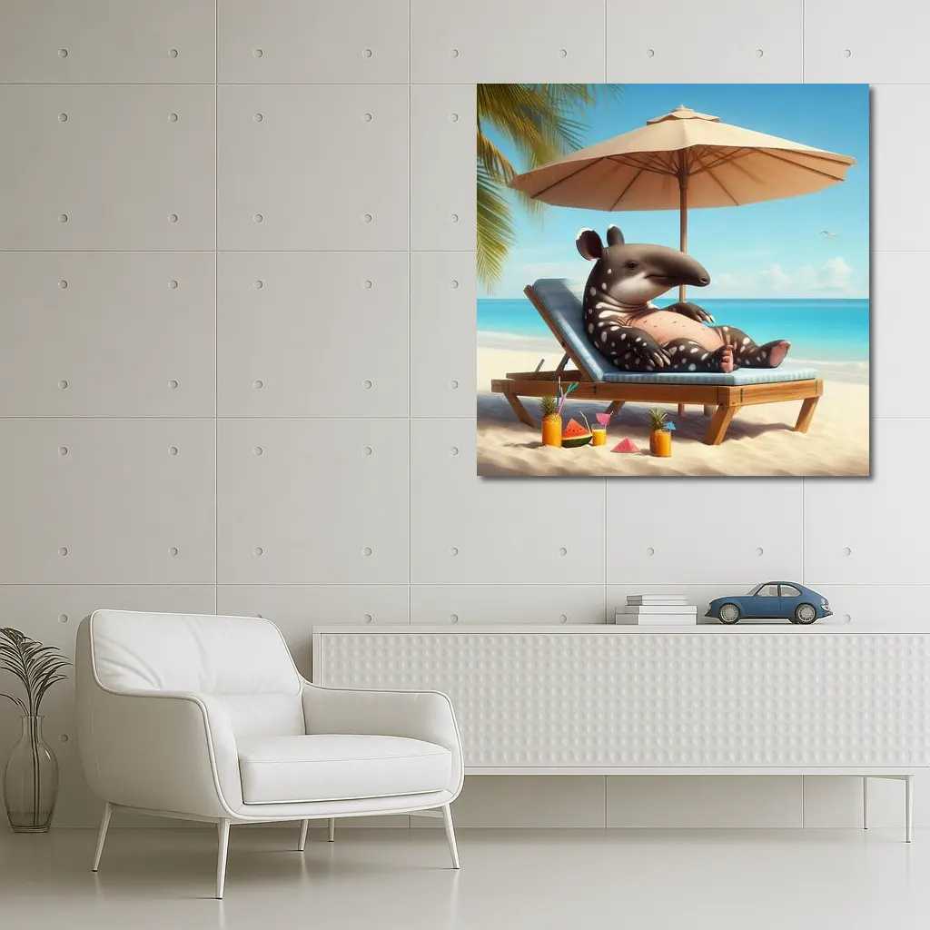 Tapir Relaxing On Tropical Beach Chair – Wall Art