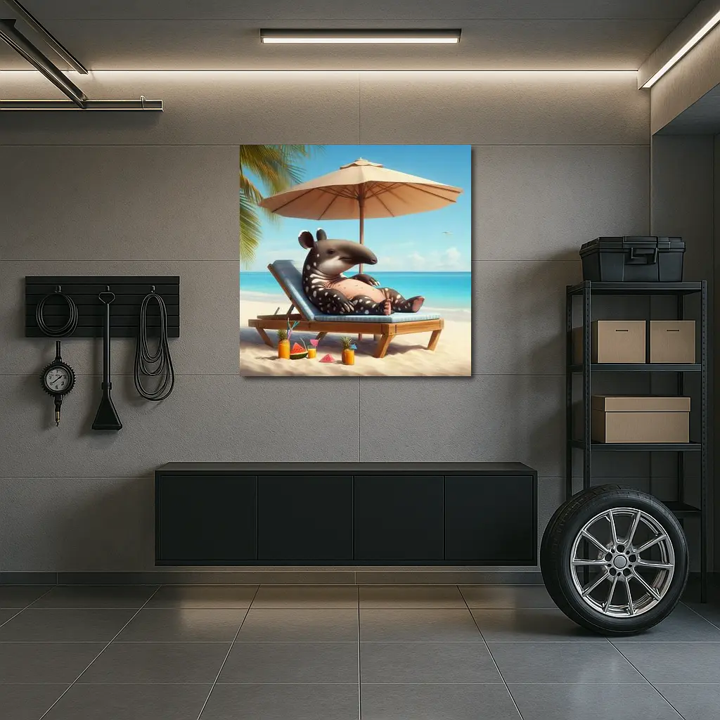Tapir Relaxing On Tropical Beach Chair – Wall Art