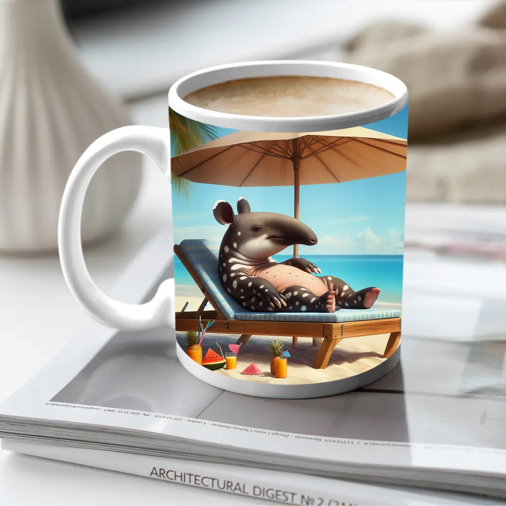 Tapir Relaxing On Tropical Beach Chair – Mugs