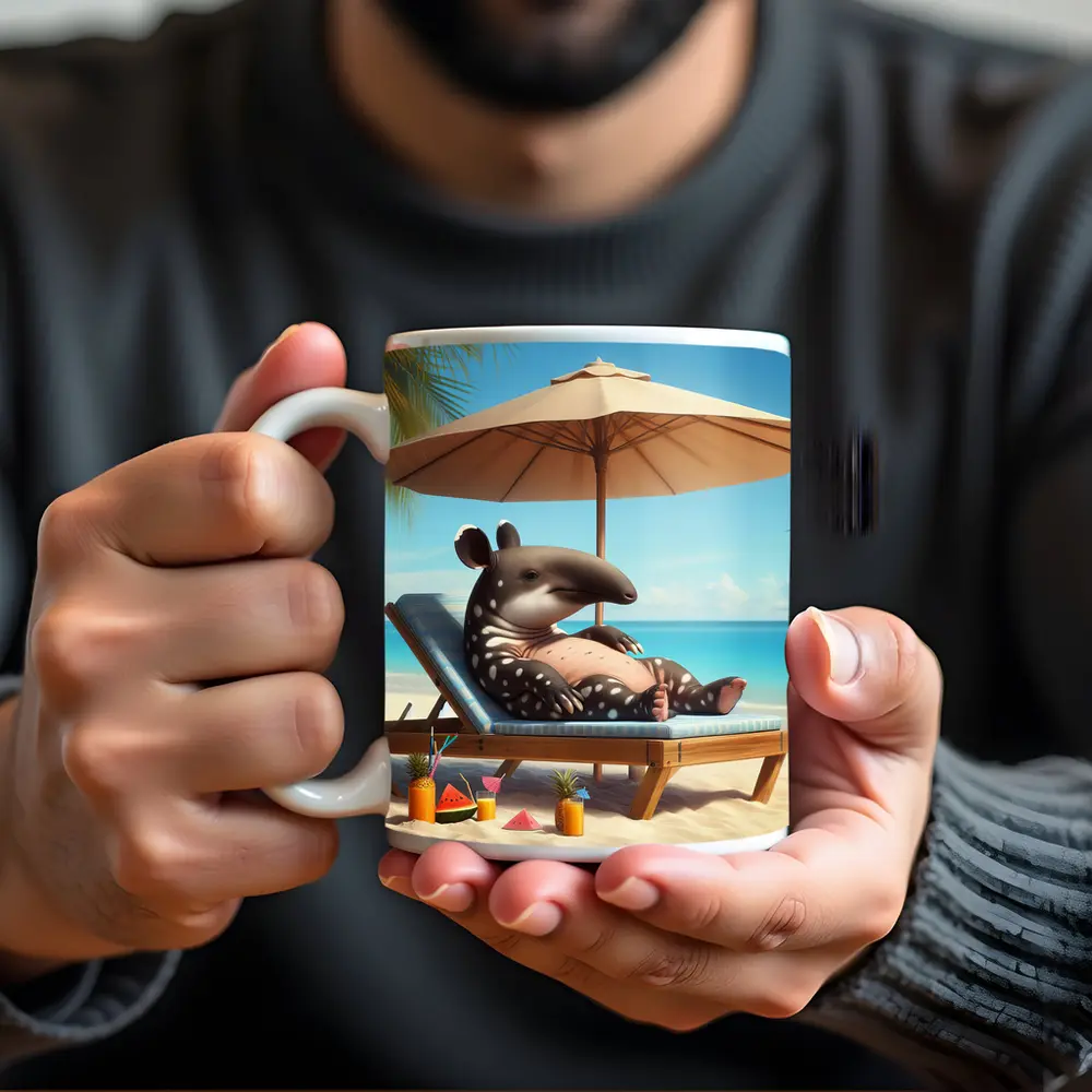 Tapir Relaxing On Tropical Beach Chair – Mugs