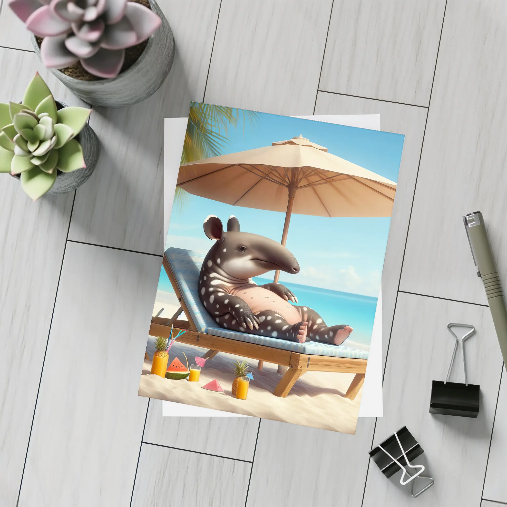 Tapir Relaxing On Tropical Beach Chair – Postcards