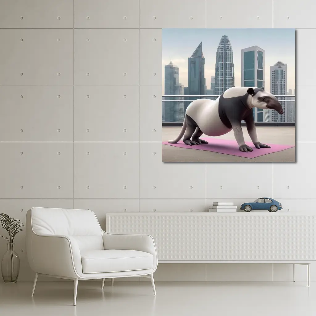 Tapir Doing Yoga City Skyline Background – Wall Art
