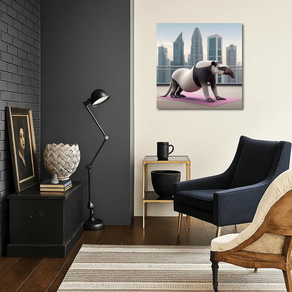 Tapir Doing Yoga City Skyline Background – Wall Art