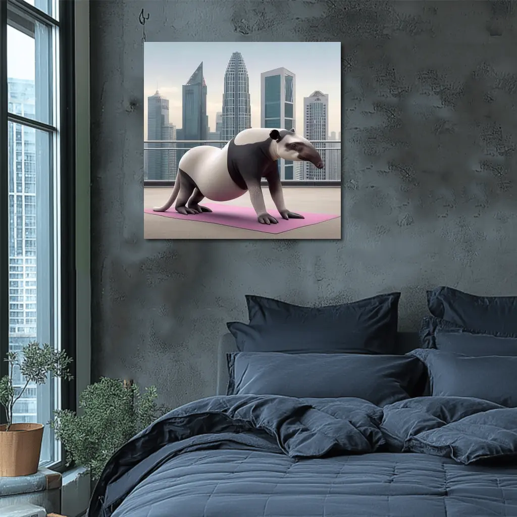 Tapir Doing Yoga City Skyline Background – Wall Art