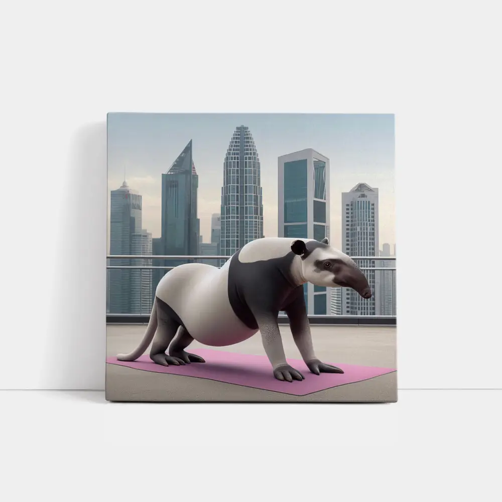 Tapir Doing Yoga City Skyline Background – Wall Art