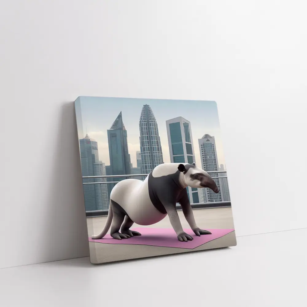 Tapir Doing Yoga City Skyline Background – Wall Art