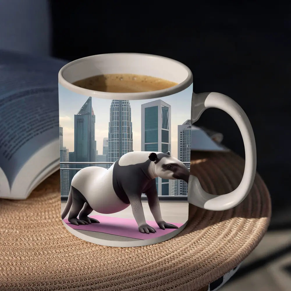 Tapir Doing Yoga City Skyline Background – Mugs