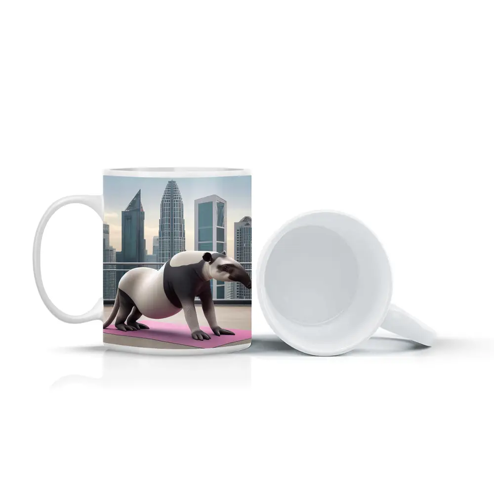 Tapir Doing Yoga City Skyline Background – Mugs
