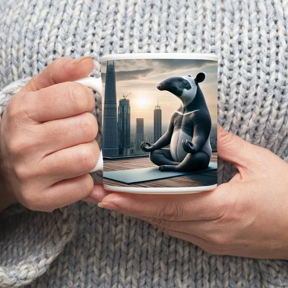 Tapir Meditating Yoga City Skyline – Mugs