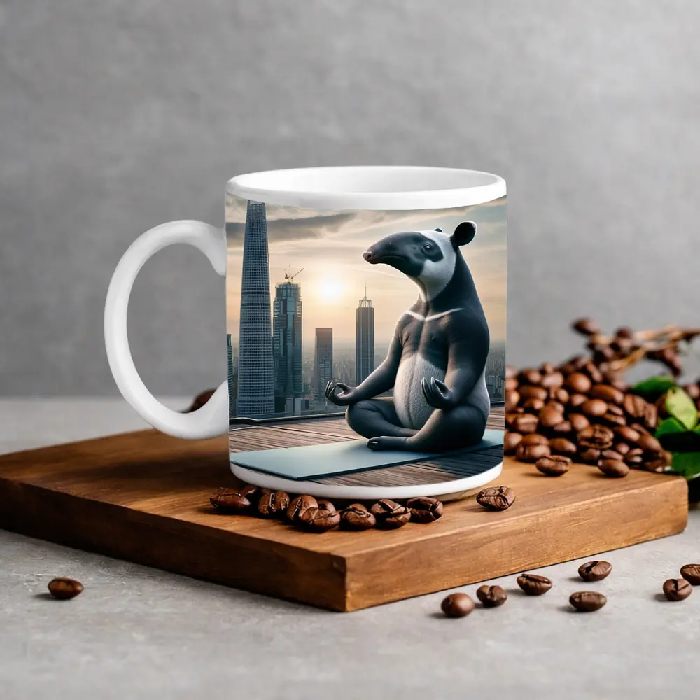 Tapir Meditating Yoga City Skyline – Mugs