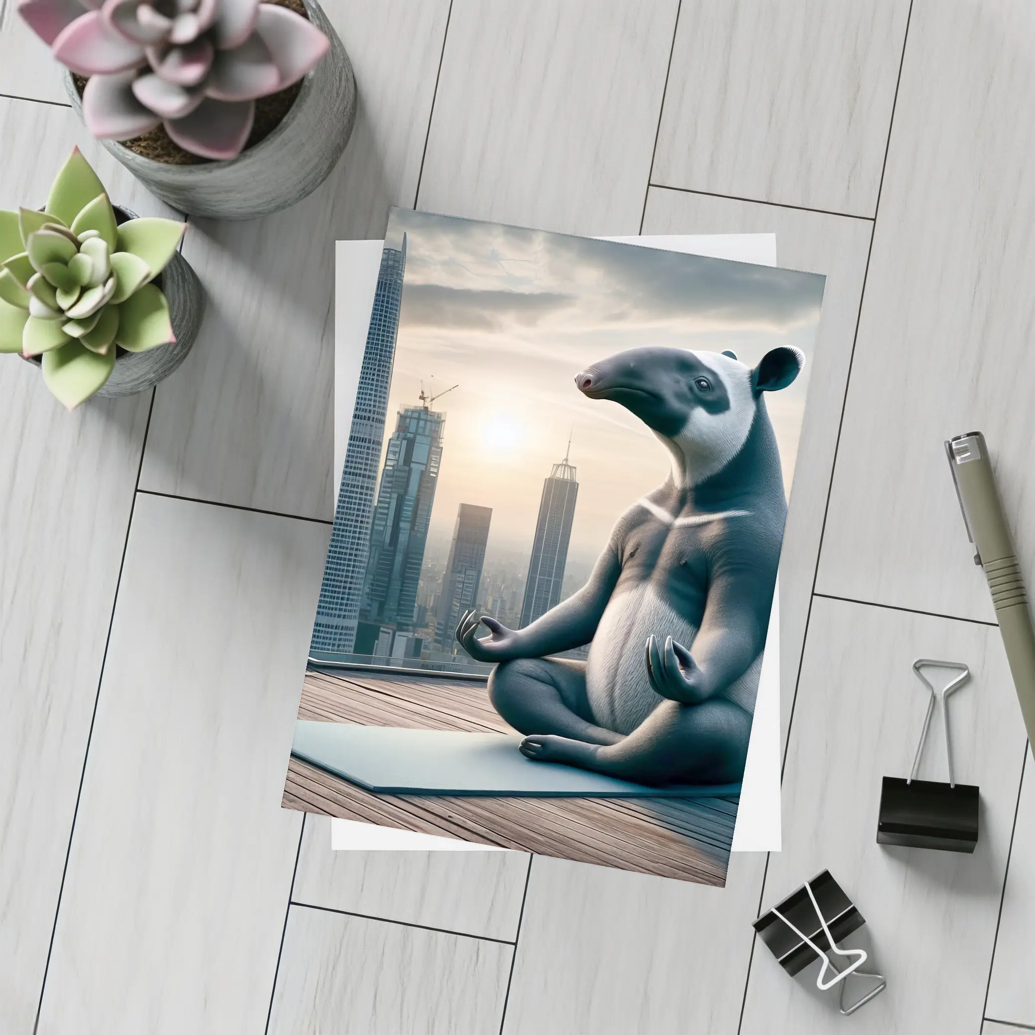 Tapir Meditating Yoga City Skyline – Postcards