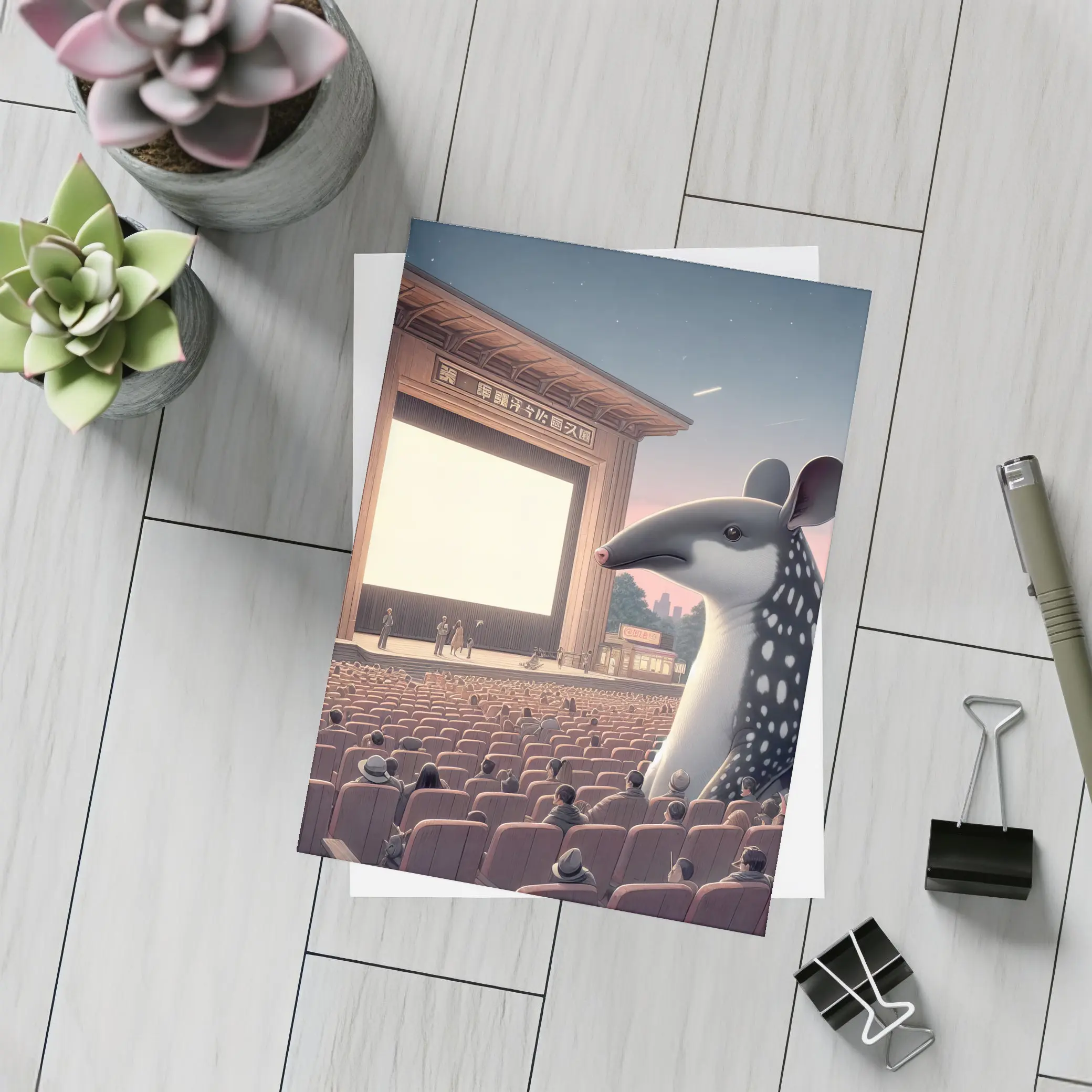 Giant Tapir Watching Outdoor Cinema Night – Postcards