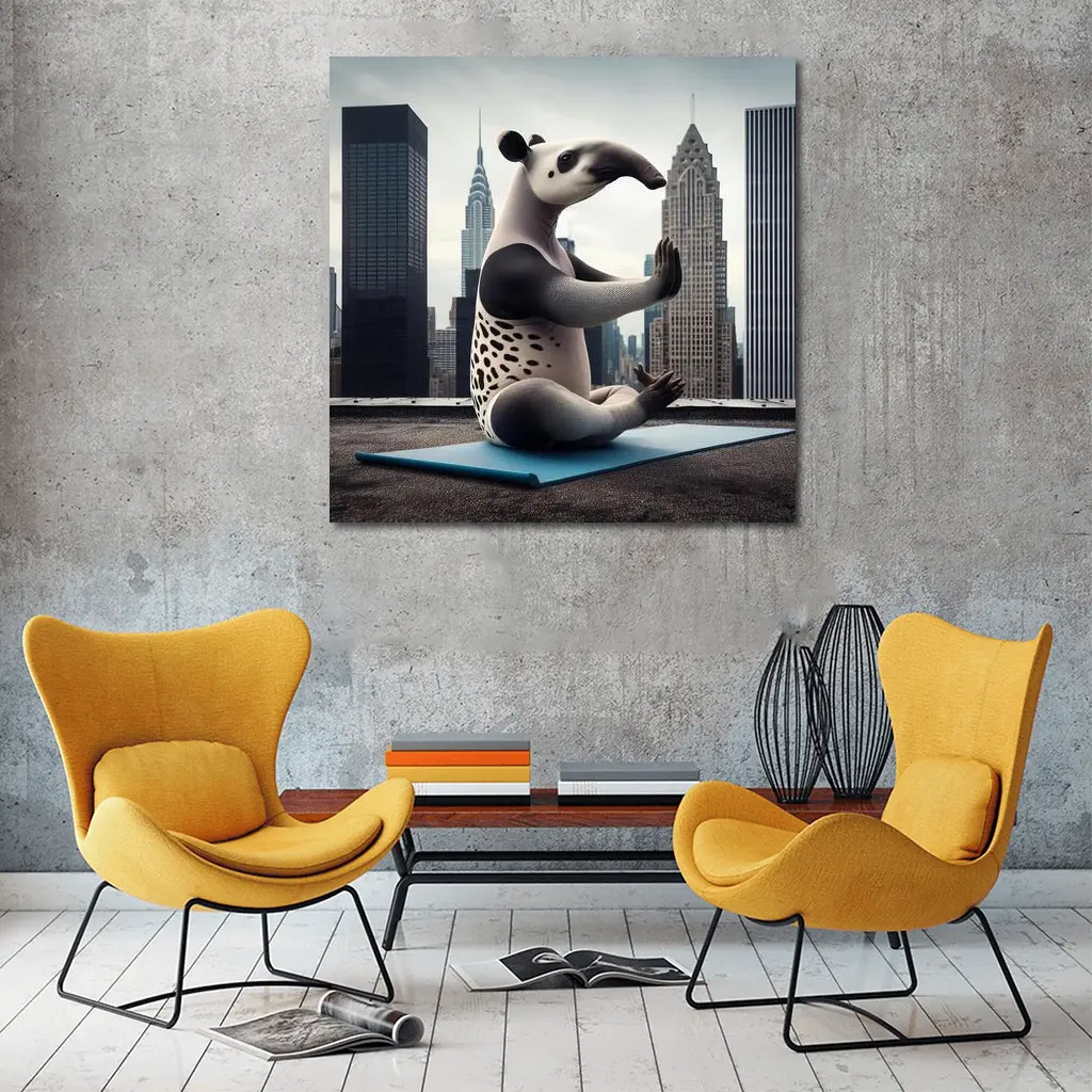 Tapir Doing Yoga City Skyline – Wall Art