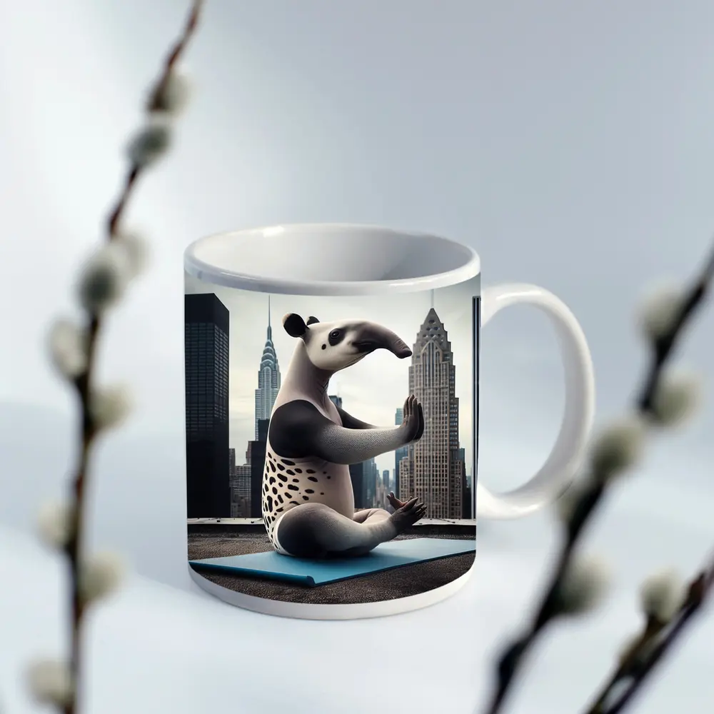Tapir Doing Yoga City Skyline – Mugs