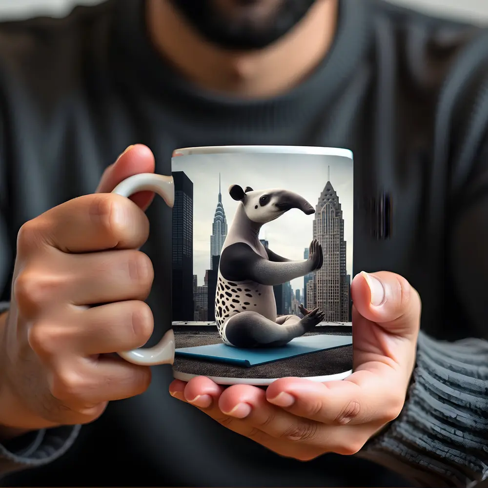 Tapir Doing Yoga City Skyline – Mugs