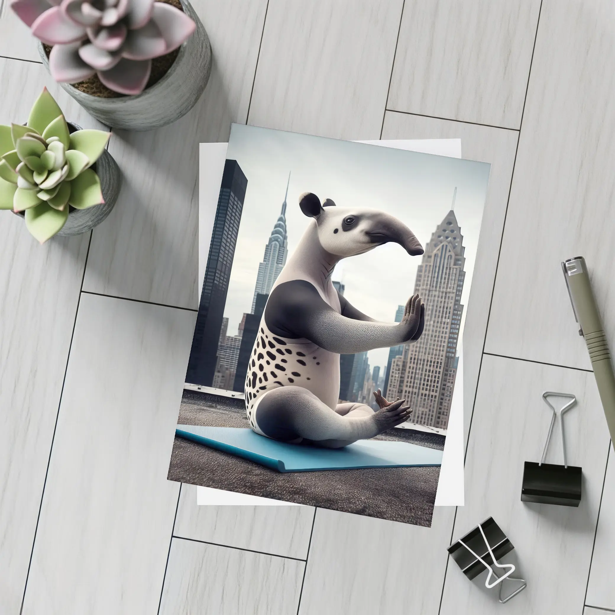Tapir Doing Yoga City Skyline – Postcards