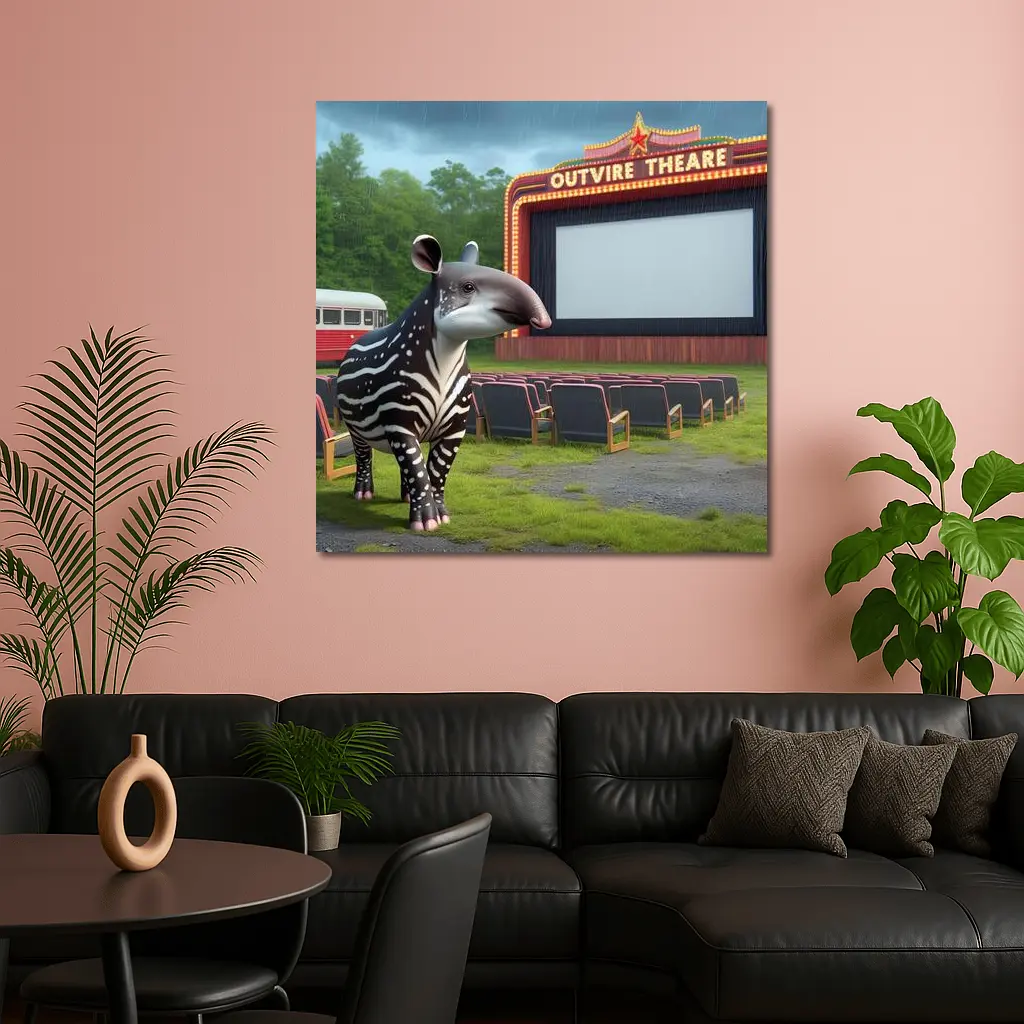 Baby Tapir At Rainy Outdoor Movie Theatre – Wall Art