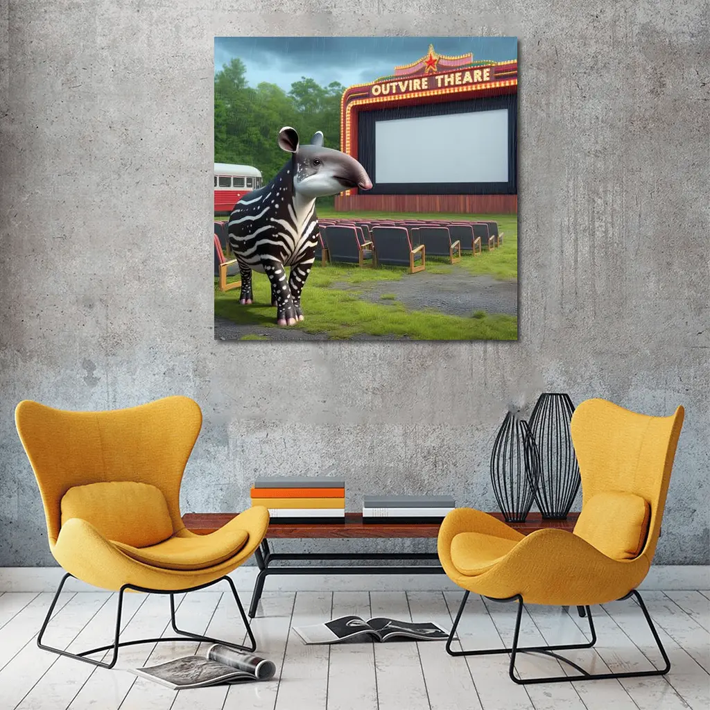Baby Tapir At Rainy Outdoor Movie Theatre – Wall Art