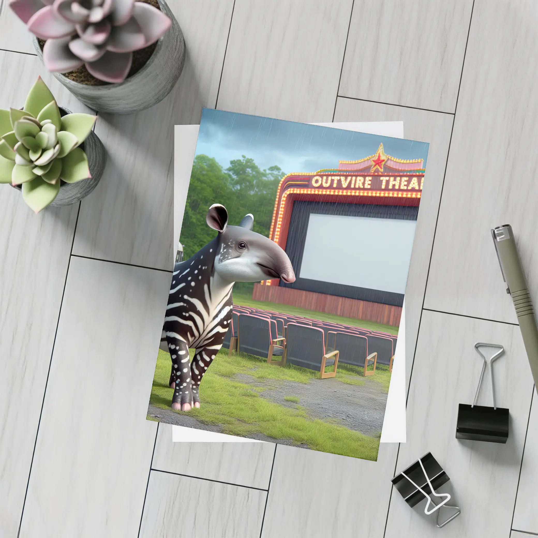 Baby Tapir At Rainy Outdoor Movie Theatre – Postcards