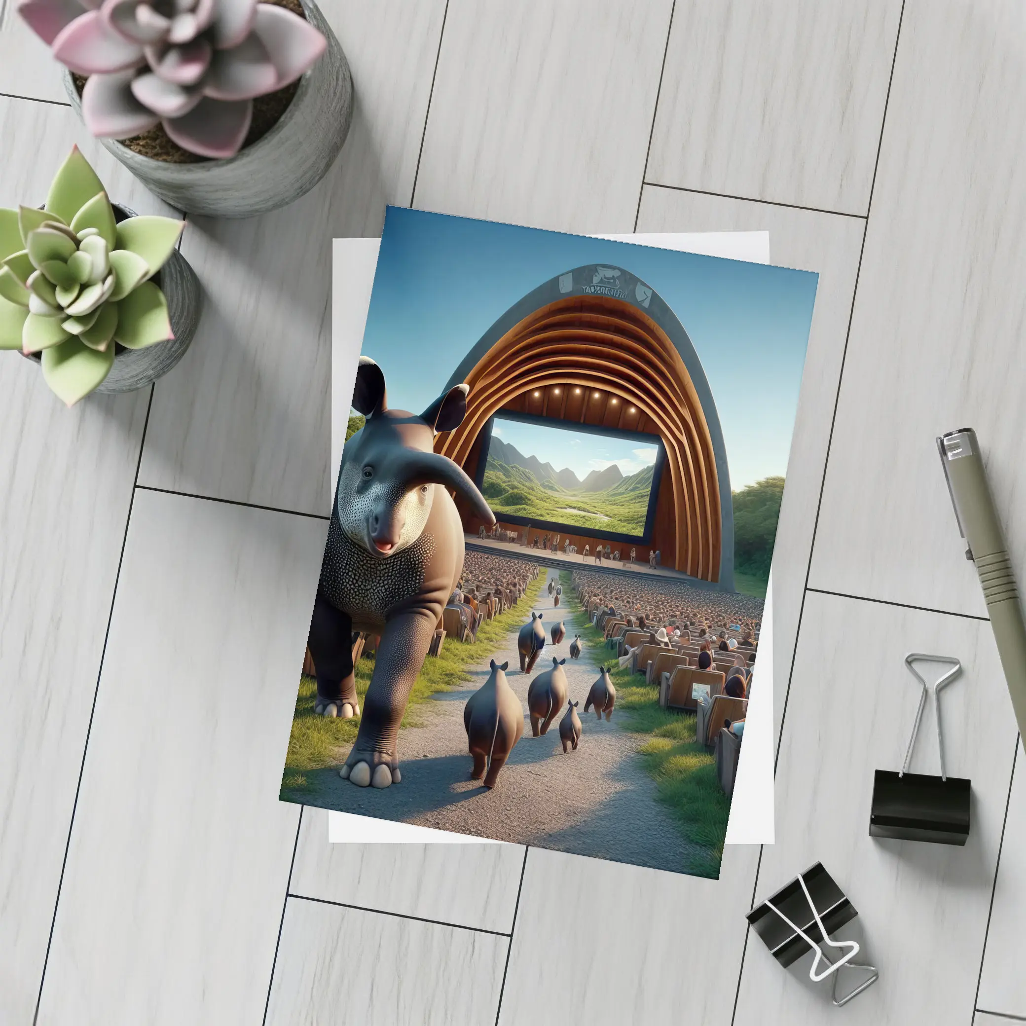 Tapirs Walking Through Outdoor Theater Crowd – Postcards