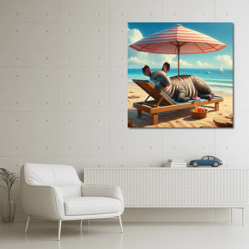 Tapir Relaxing On Sunny Beach Chair – Wall Art