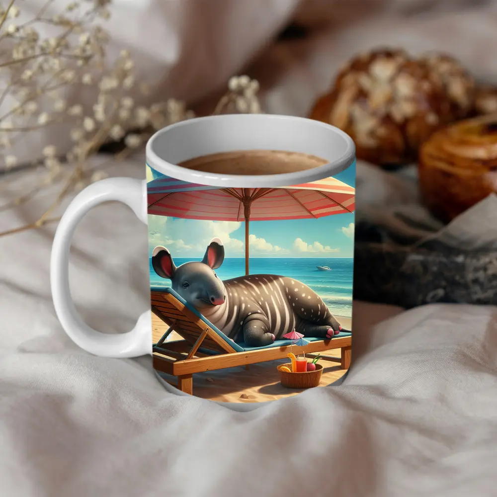 Tapir Relaxing On Sunny Beach Chair – Mugs