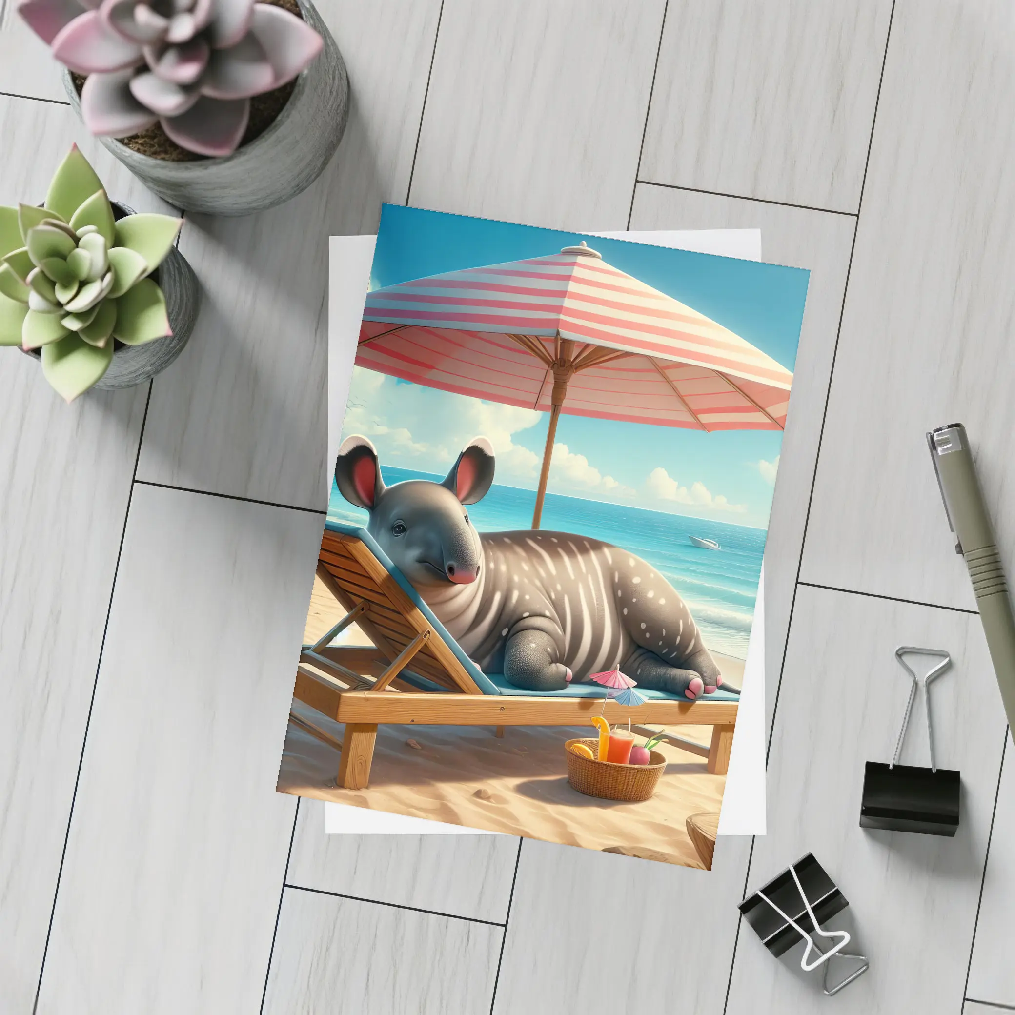 Tapir Relaxing On Sunny Beach Chair – Postcards